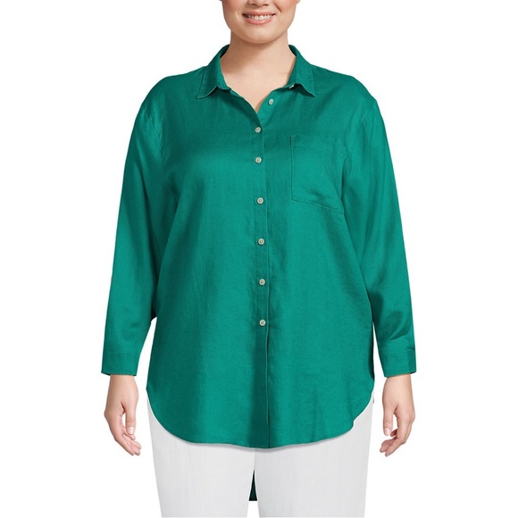 Lands' End 100% Linen Tunic in Island Emerald - Picture 3 of 8